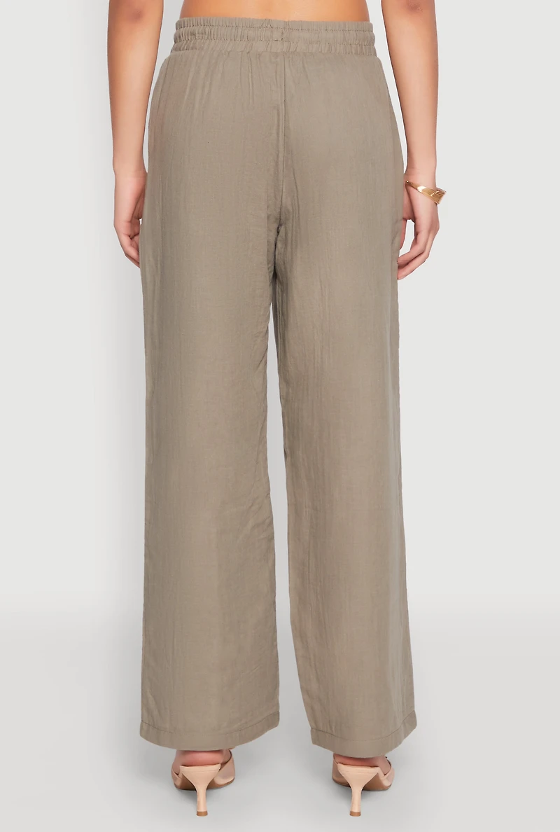 Womens Gauze Knit Drawstring Wide Leg Pants, M