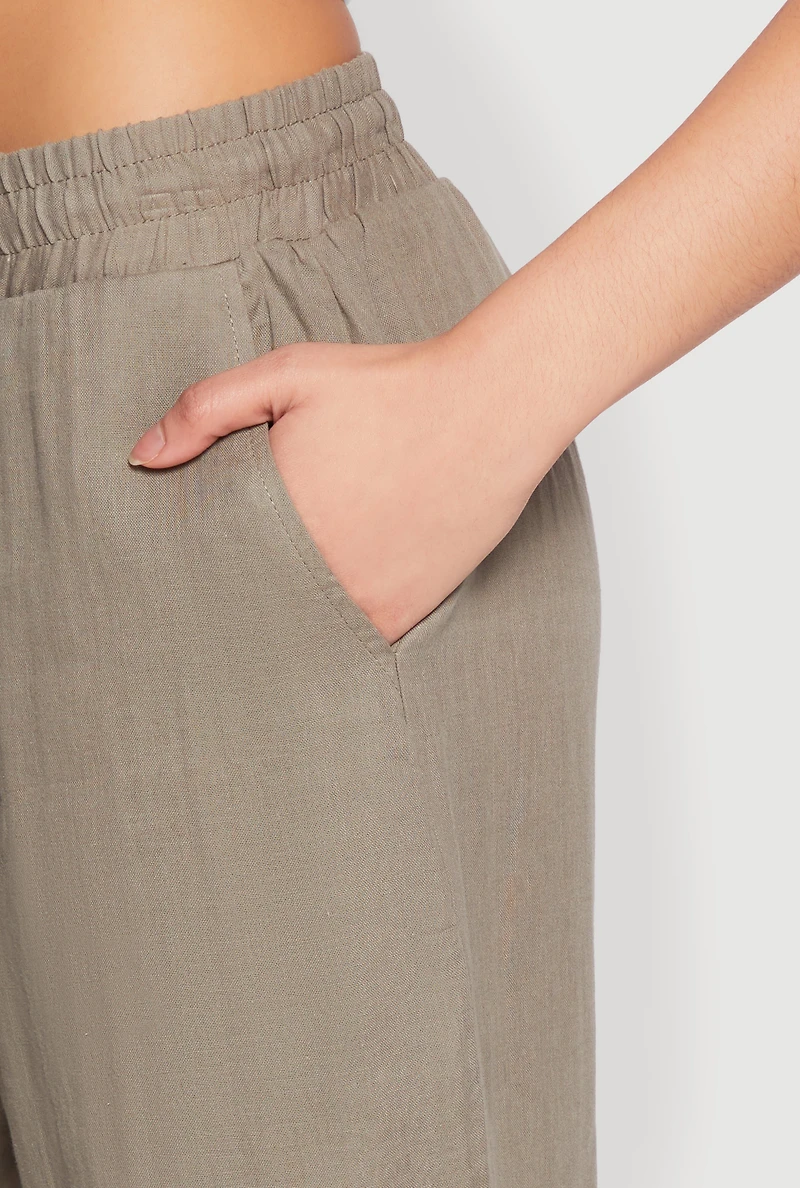 Womens Gauze Knit Drawstring Wide Leg Pants, M
