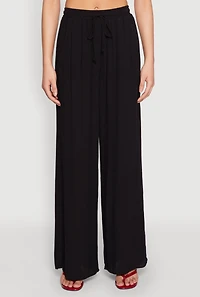 Womens Gauze Knit High Waisted Wide Leg Pants, Black, Size L
