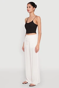 Womens Gauze Knit High Waisted Wide Leg Pants, White, Size M