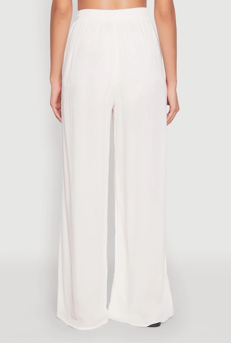 Womens Gauze Knit High Waisted Wide Leg Pants, White, Size M