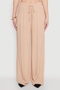 Womens Gauze Knit High Waisted Wide Leg Pants, Khaki, Size L