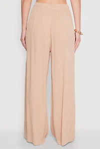 Womens Gauze Knit High Waisted Wide Leg Pants, Khaki, Size L