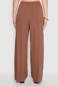 Womens Gauze Knit High Waisted Wide Leg Pants, Brown, Size L
