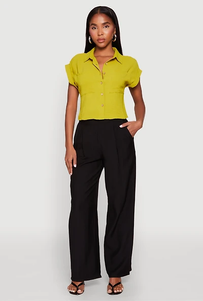 Womens Pull On Wide Leg Pants, Black, Size L