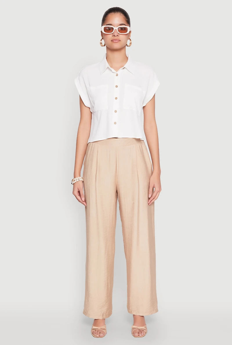 Womens Pull On Wide Leg Pants, Khaki, Size S