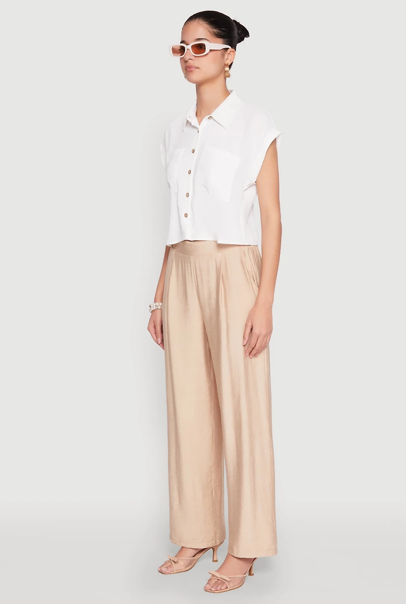 Womens Pull On Wide Leg Pants, Khaki, Size S