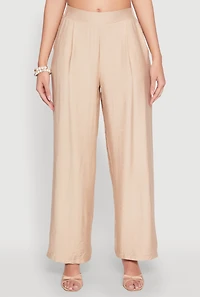 Womens Pull On Wide Leg Pants, Khaki, Size S