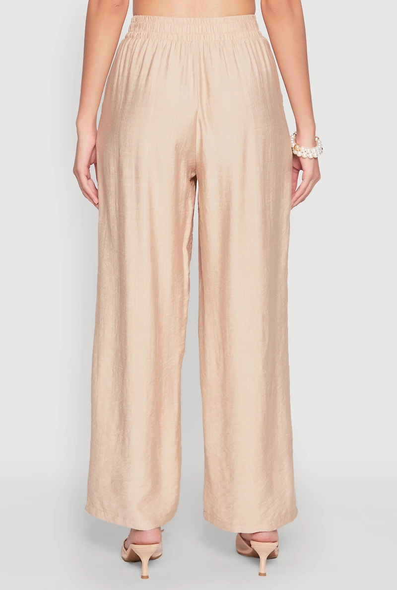 Womens Pull On Wide Leg Pants, Khaki, Size S