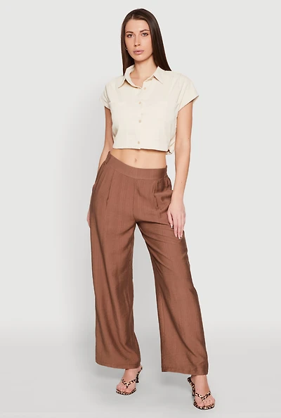 Womens Pull On Wide Leg Pants, Brown,