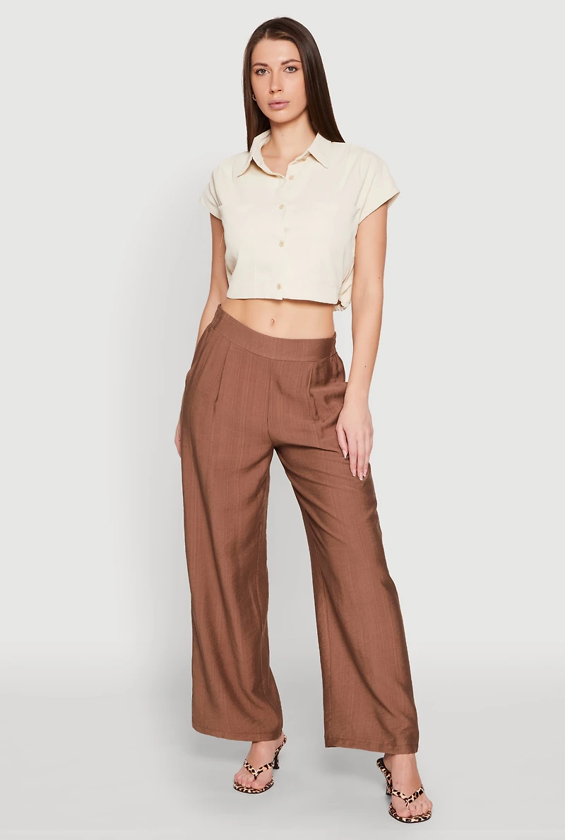 Womens Pull On Wide Leg Pants, Brown, Size M