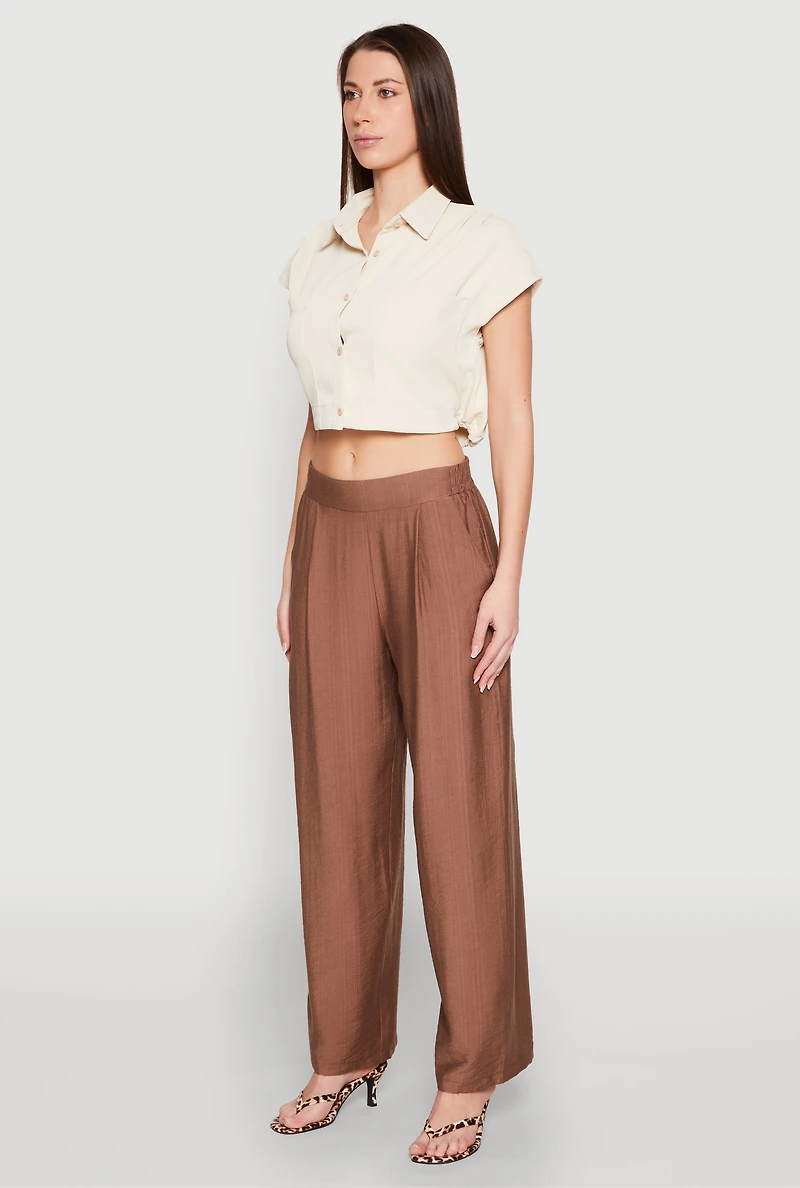 Womens Pull On Wide Leg Pants, Brown, Size M
