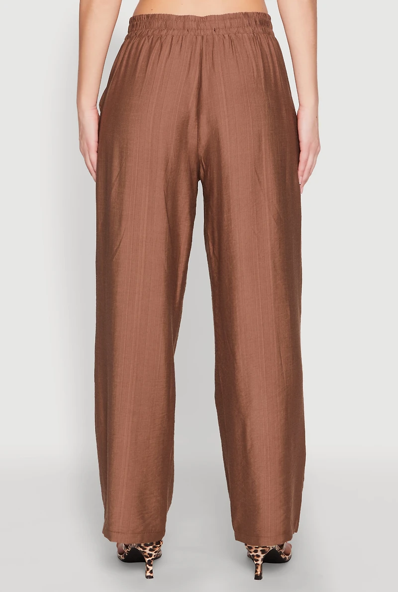 Womens Pull On Wide Leg Pants, Brown, Size M