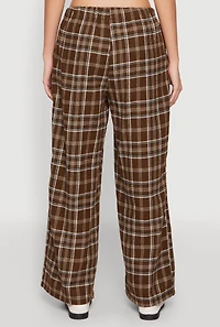 Womens Plaid Brushed Knit Wide Leg Dress Pants, S