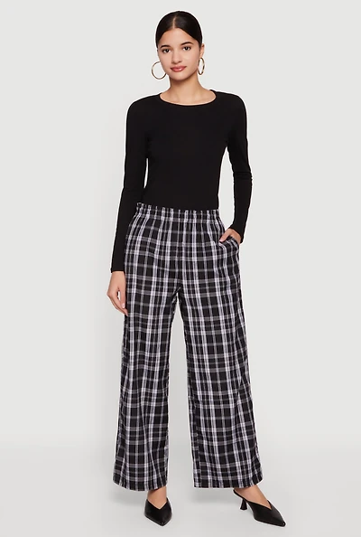 Plaid Wide Leg Pants