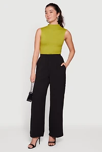 Crepe Knit Pleated Wide Leg Pants