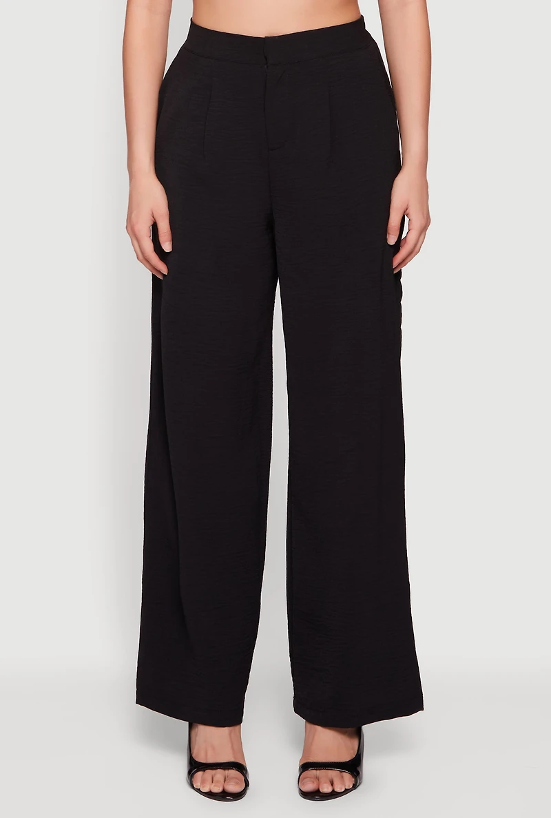 Crepe Knit Pleated Wide Leg Pants