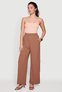 Crepe Knit Pleated Wide Leg Pants