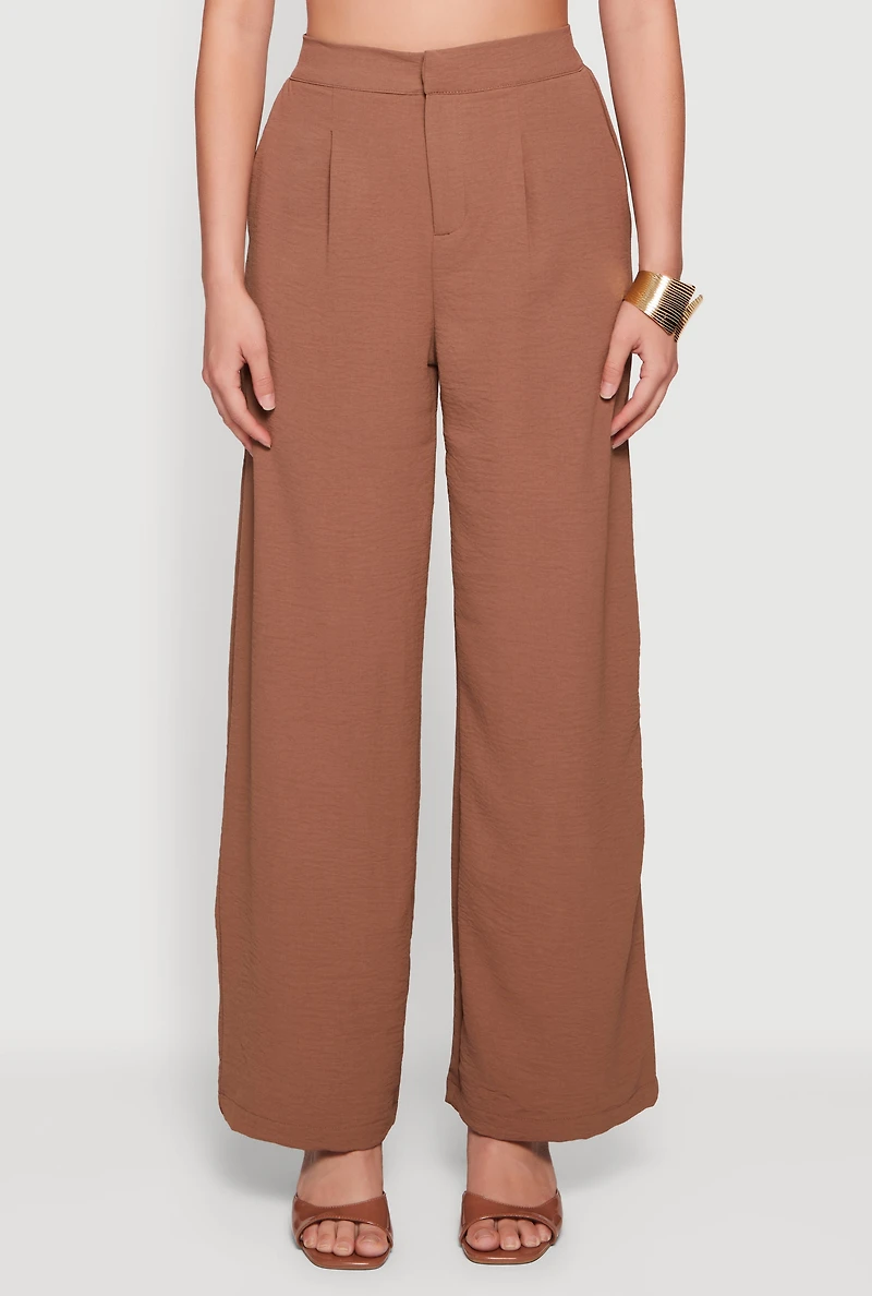 Crepe Knit Pleated Wide Leg Pants