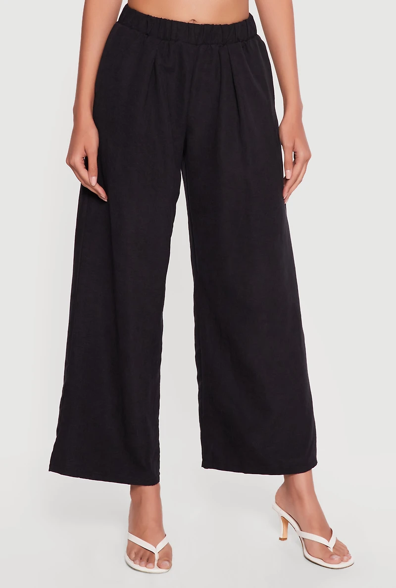 High Waisted Pleated Front Wide Leg Pants