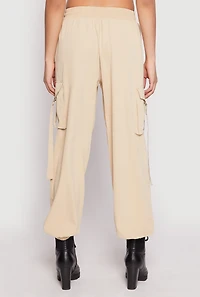 Womens Drawstring High Waisted Cargo Joggers, Khaki, Size M