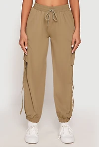 Womens Drawstring High Waisted Cargo Joggers, Green,
