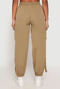 Womens Drawstring High Waisted Cargo Joggers, Green,