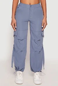 Womens Toggle Drawstring Hem Cargo Pants, Blue, Size M