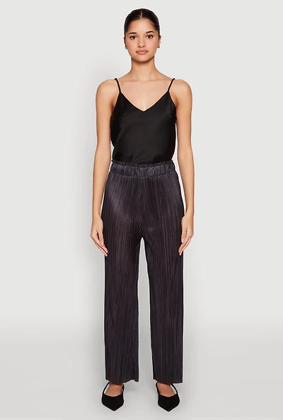 Womens Plisse High Waist Pants, Black, Size XL