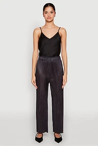 Womens Plisse High Waist Pants, Black, Size XL