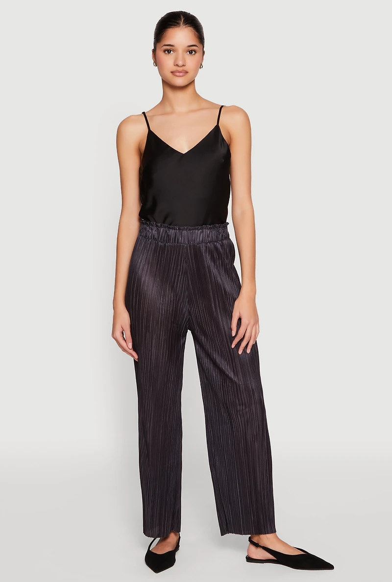 Womens Plisse High Waist Pants, Black, Size M