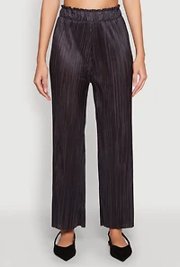 Womens Plisse High Waist Pants, Black, Size XL