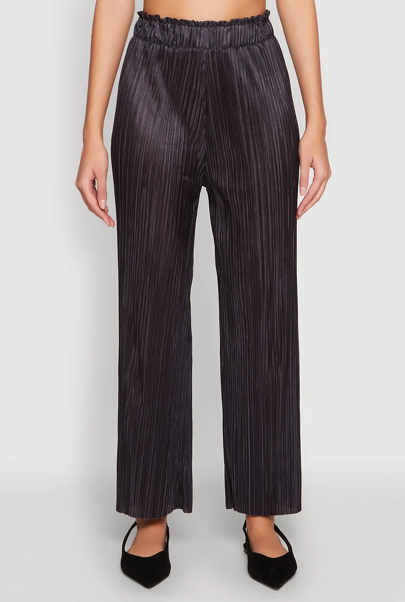 Womens Plisse High Waist Pants, Black, Size M