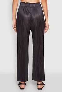 Womens Plisse High Waist Pants, Black, Size XL