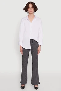 Womens Stylish High Waisted Pinstripe Flared Pants, Black, Size L