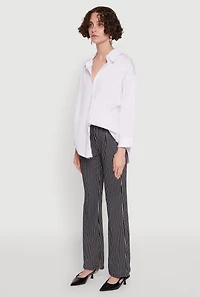 Womens Stylish High Waisted Pinstripe Flared Pants, Black, Size L