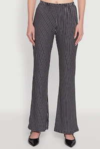 Womens Stylish High Waisted Pinstripe Flared Pants, Black, Size L
