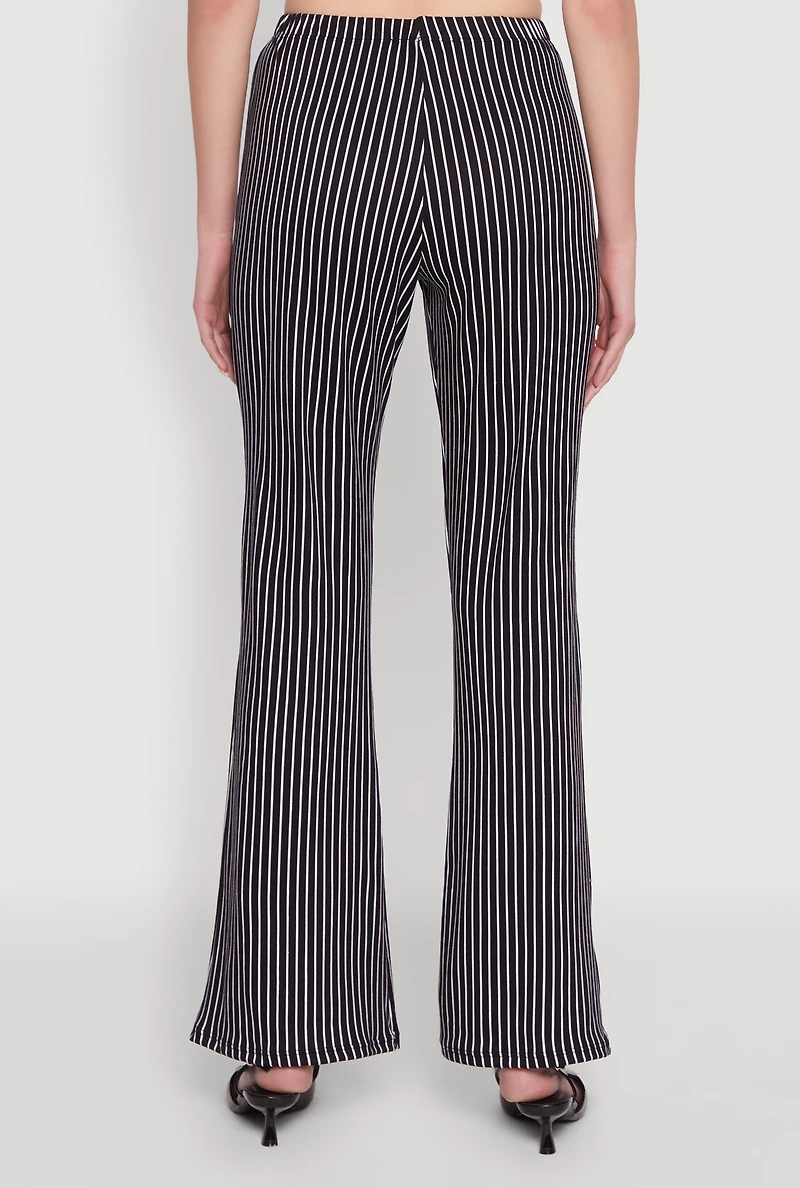 Womens Stylish High Waisted Pinstripe Flared Pants, Black, Size L