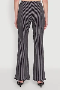 Womens Stylish High Waisted Pinstripe Flared Pants, Black, Size L