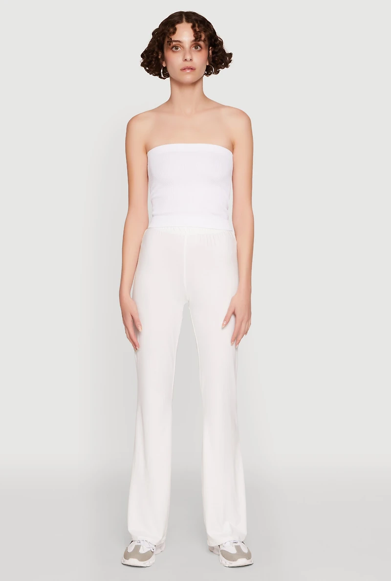 Womens High Waist Flared Yoga Pants, White, Size M