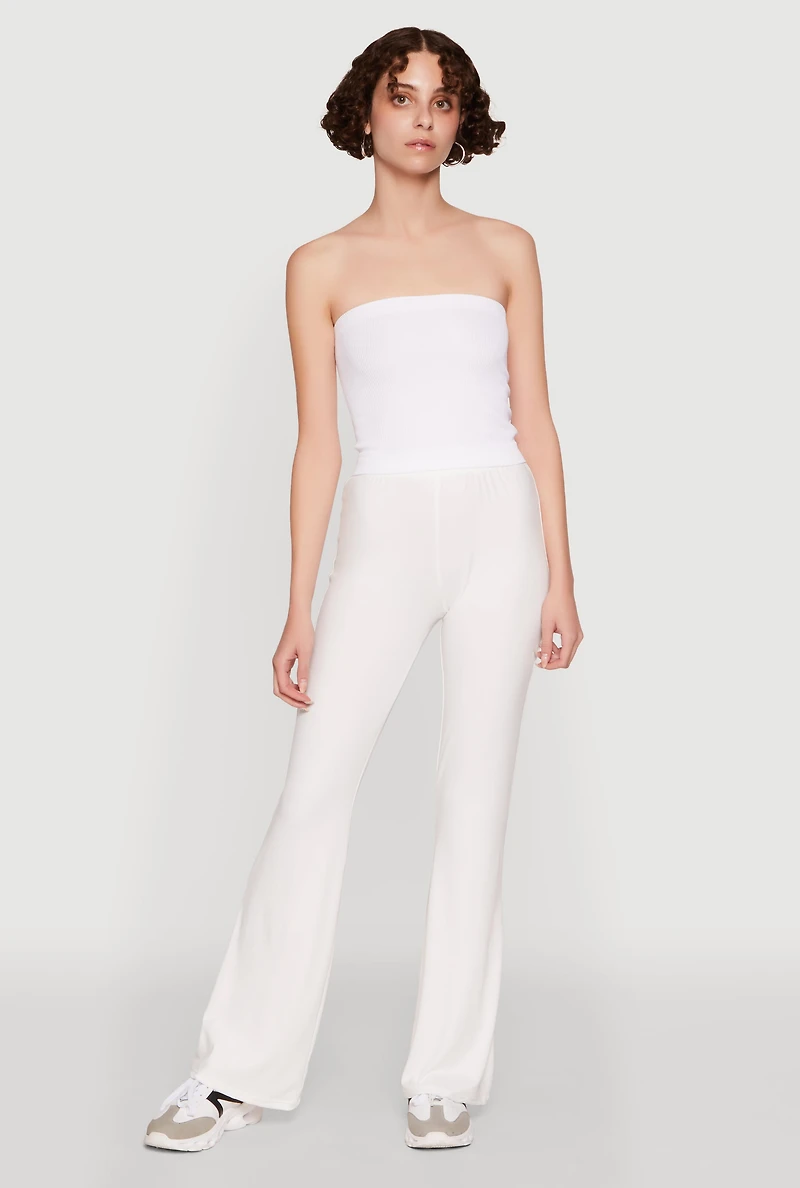 Womens High Waist Flared Yoga Pants, White, Size M