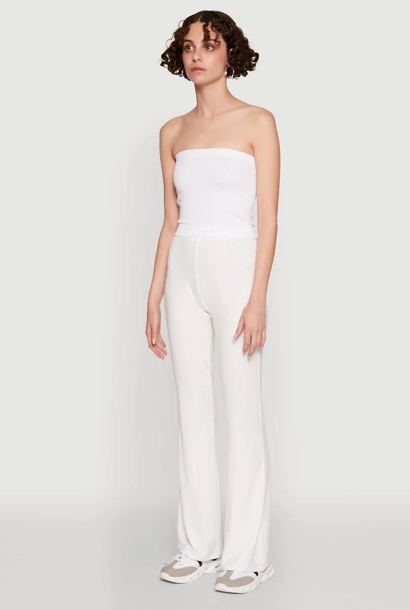 Womens High Waist Flared Yoga Pants, White, Size M