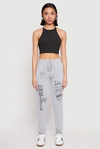 Womens Anime Graphic Print Sweatpants, Grey, Size S