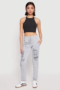 Womens Anime Graphic Print Sweatpants, Grey, Size S