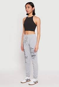 Womens Anime Graphic Print Sweatpants, Grey, Size S