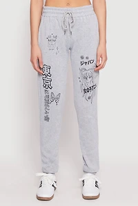 Womens Anime Graphic Print Sweatpants, Grey, Size S