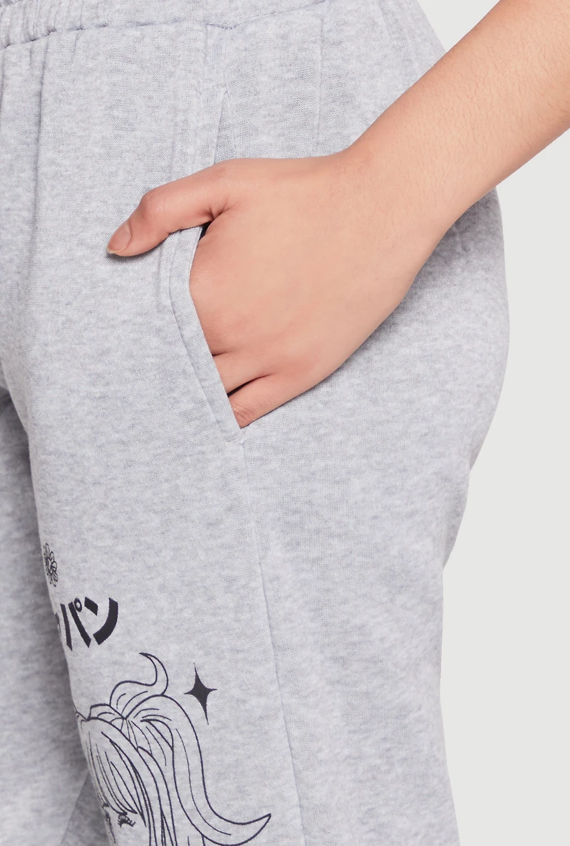 Womens Anime Graphic Print Sweatpants, Grey, Size S