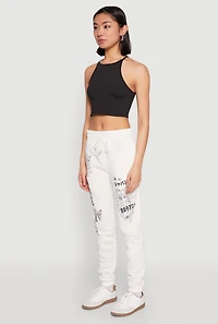 Womens Anime Graphic Print Sweatpants, White, Size S