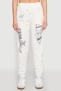 Womens Anime Graphic Print Sweatpants, White, Size S