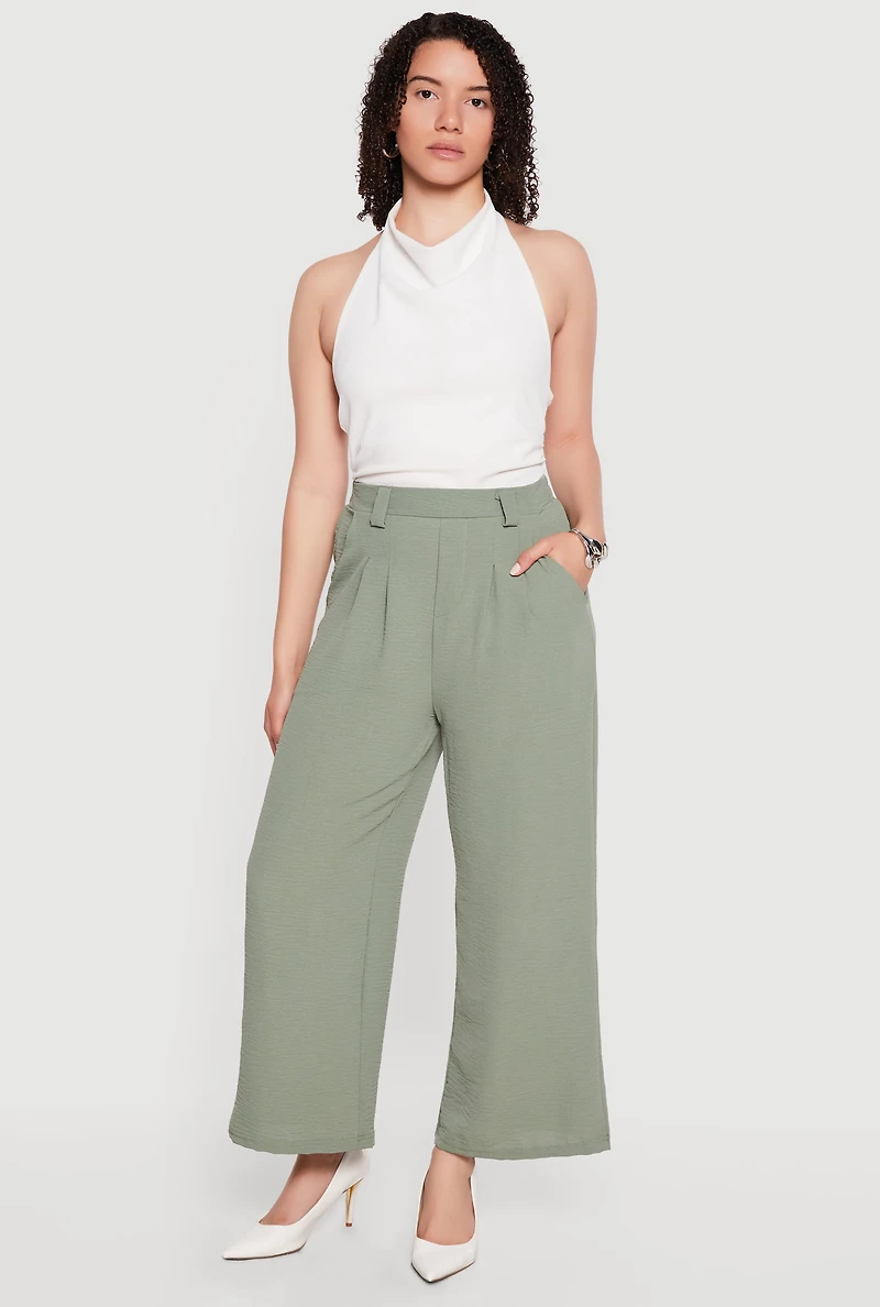 Crepe Knit High Waisted Pleated Pants
